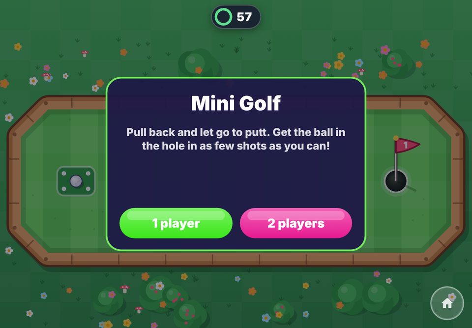 The Mini Golf arcade game with a 1 player or 2 players choice